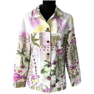 Alia Women's White and Purple Button Up Jacket size 8